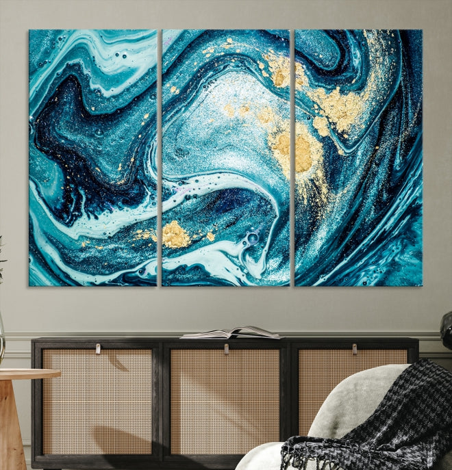 Turquoise Marble Fluid Effect Wall Art Abstract Canvas Wall Art Print