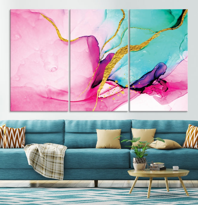 Pink and Gold Marble Fluid Effect Wall Art Abstract Canvas Wall Art Print