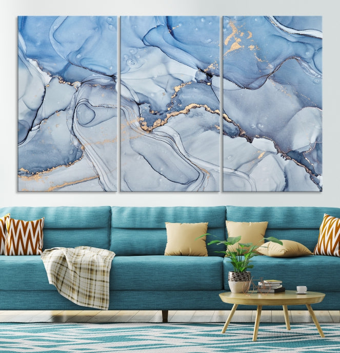 Ice Blue Marble Fluid Effect Wall Art Abstract Canvas Wall Art Print