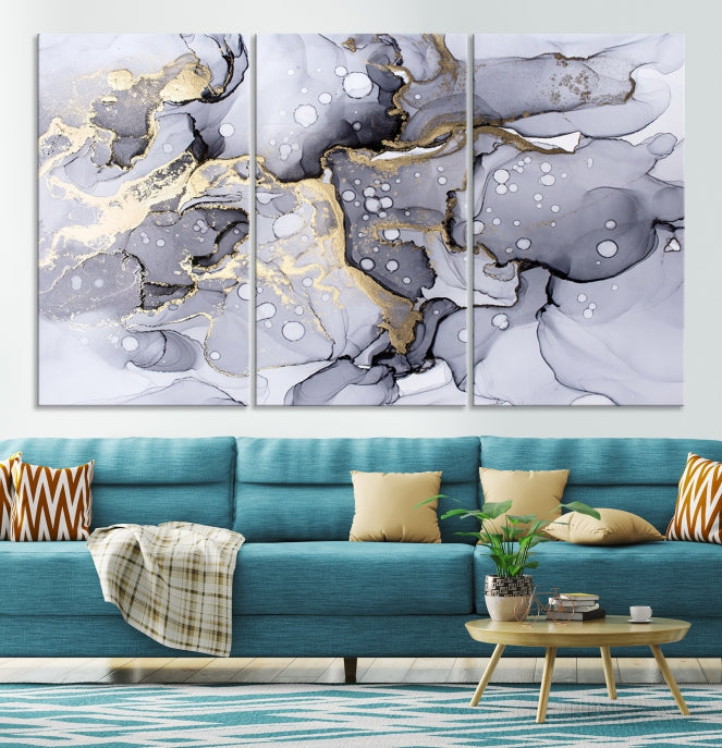 Gray Marble Fluid Effect Wall Art Abstract Canvas Wall Art Print