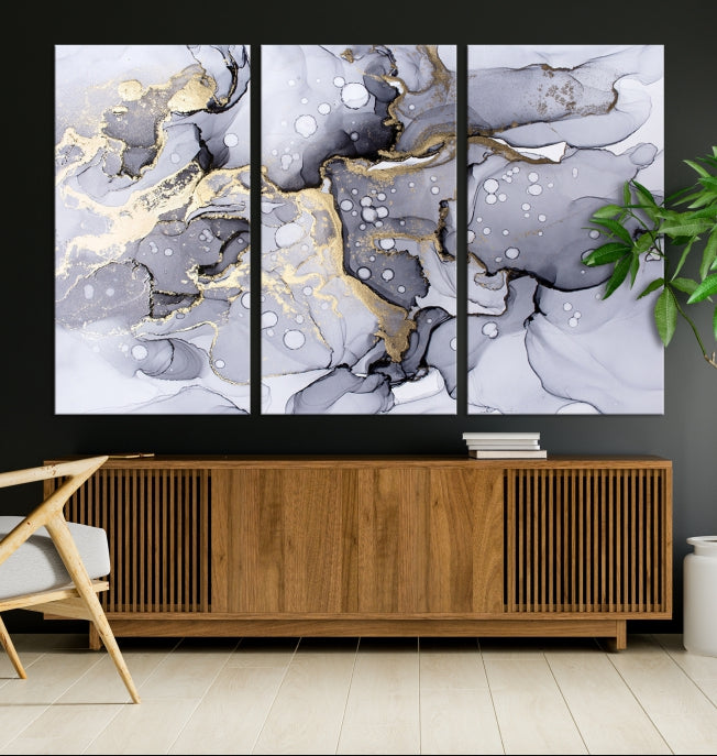 Gray Marble Fluid Effect Wall Art Abstract Canvas Wall Art Print