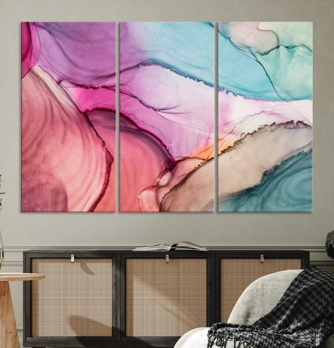 Impresión artística de pared grande con efecto fluido de mármol colorido, lienzo abstracto moderno