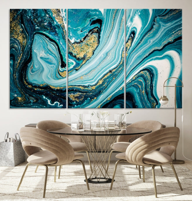 Turquoise Marble Fluid Effect Wall Art Abstract Canvas Wall Art Print