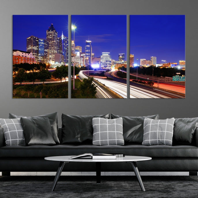 Atlanta City Lights Night Blue Skyline Impression sur toile