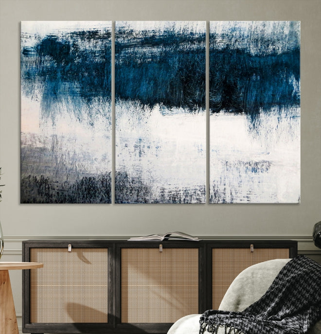 Impression d’art mural sur toile abstraite bleu marine et blanc