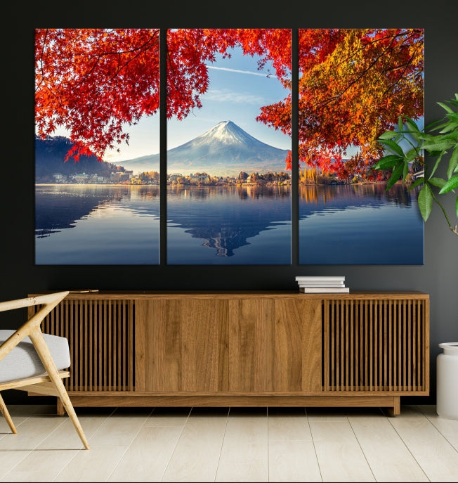 Monte Fuji lienzo pared arte Japón otoño paisaje gran pared arte montaña lienzo impresión