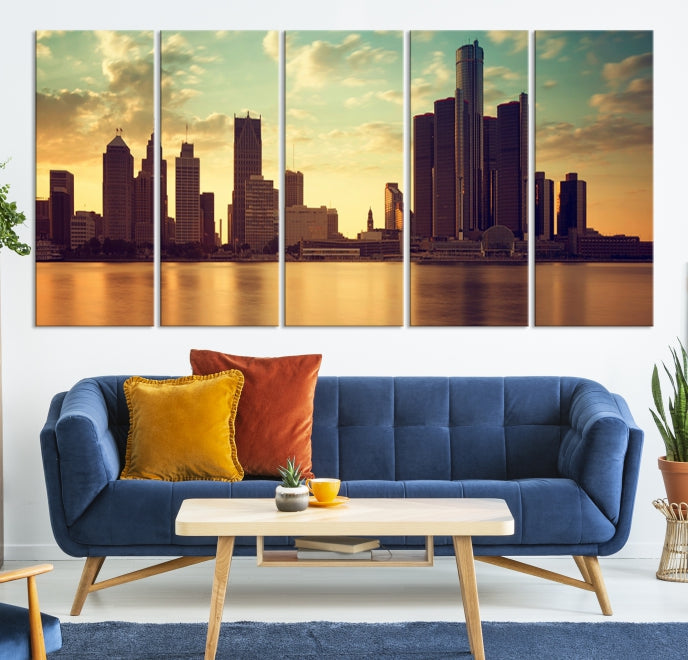 Denver City Sunset Cloudy Skyline Cityscape View Wall Art Canvas Print