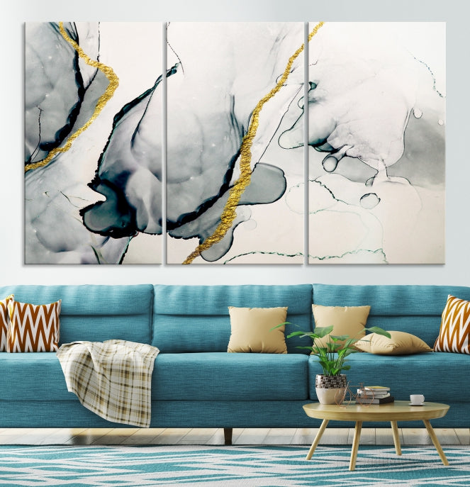 Gray Marble Fluid Effect Wall Art Abstract Canvas Wall Art Print