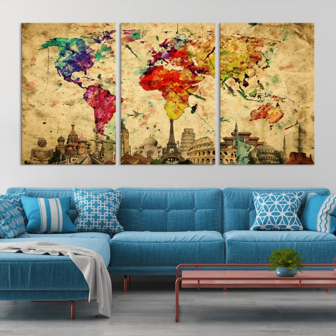 Impresión de lienzo de mapa mundial de arte de pared grande - Impresión de lienzo de arte de pared de mapa mundial extra grande - Impresión de póster de arte de pared de mapa mundial