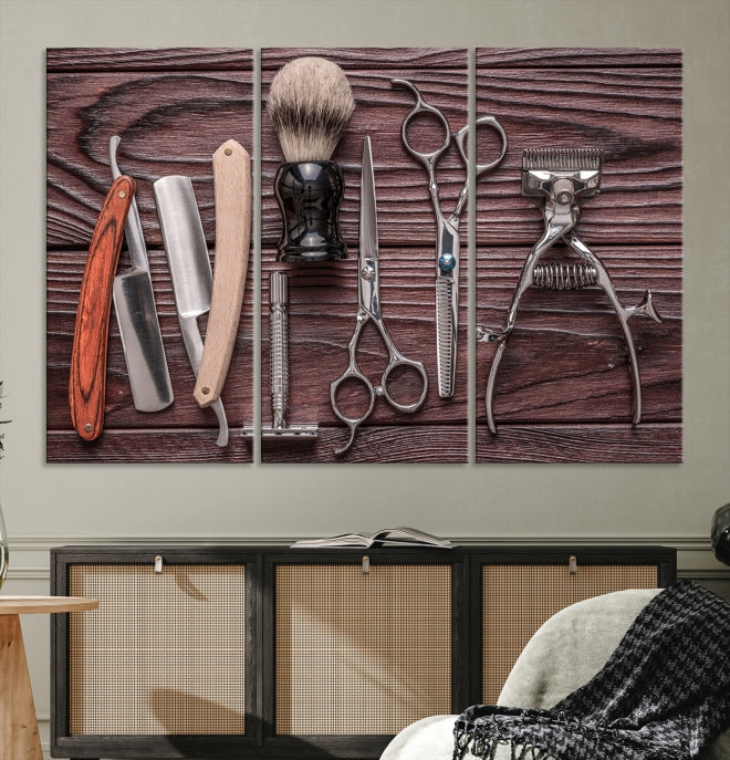 Lienzo decorativo para pared grande con herramientas de peluquería