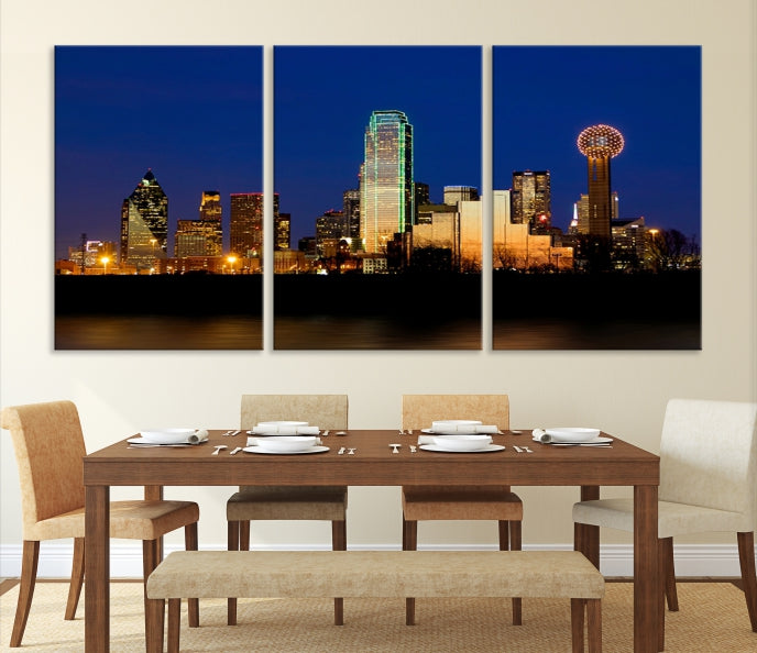 Dallas City Lights Night Blue Skyline Cityscape View Wall Art Impression sur toile