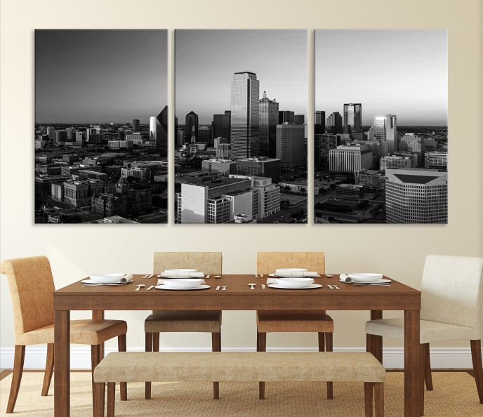 Skyline de la ciudad de Dallas Arte de pared en blanco y negro Paisaje urbano Lienzo