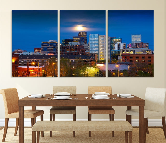 Denver City Lights Night Blue Skyline Cityscape View Wall Art Impression sur toile