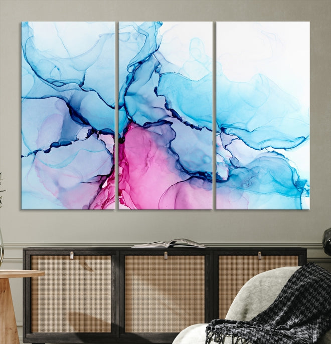 Blue and Pink Marble Fluid Effect Wall Art Abstract Canvas Wall Art Print