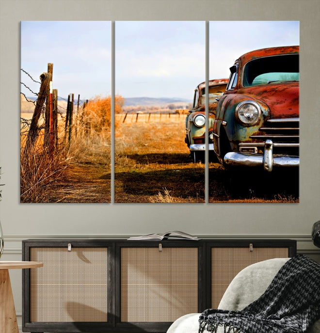 Vieille voiture classique rustique Art mural Impression sur toile