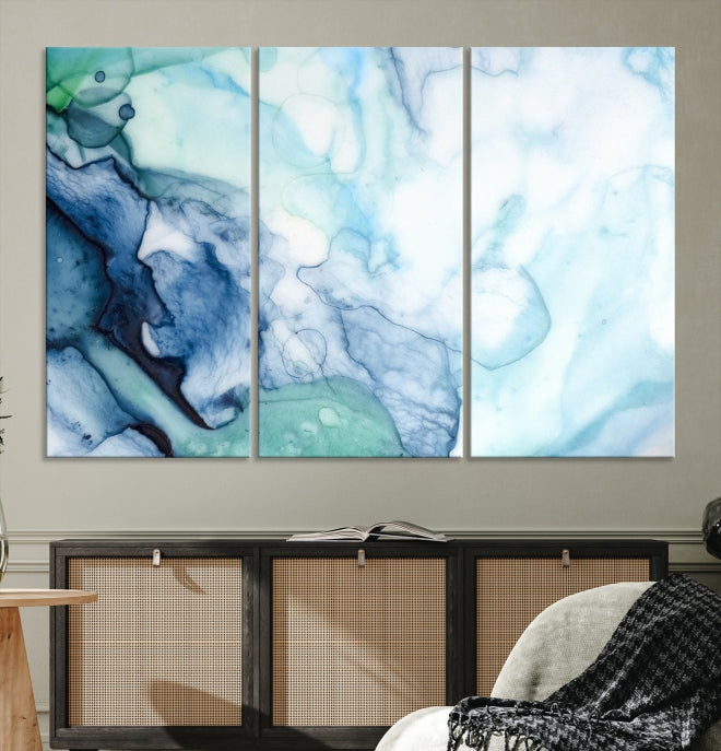 Blue and Green Marble Fluid Effect Wall Art Abstract Canvas Wall Art Print