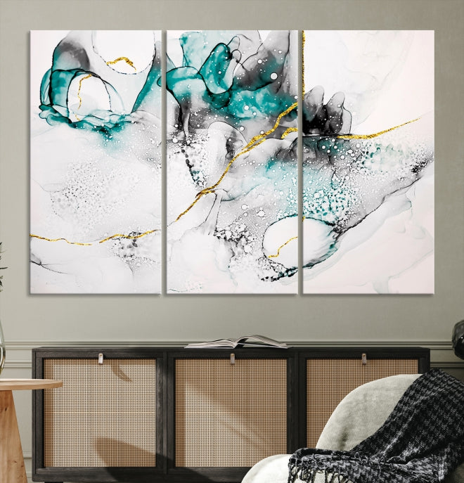 Green Marble Fluid Effect Wall Art Abstract Canvas Wall Art Print