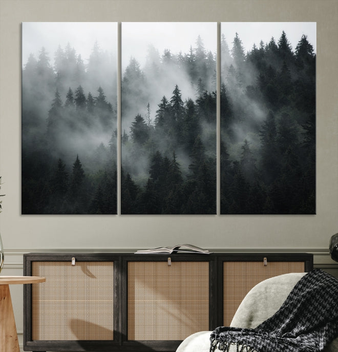 Arte de pared de bosque oscuro y niebla Lienzo