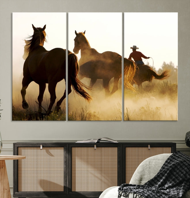 Chevaux et cowboys Wall Art Impression sur toile