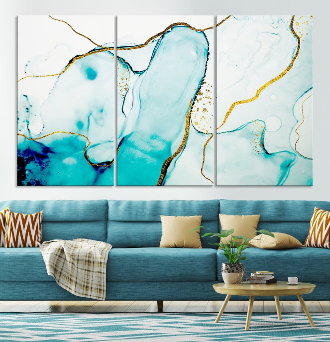 Turquoise Marble Fluid Effect Wall Art Abstract Canvas Wall Art Print