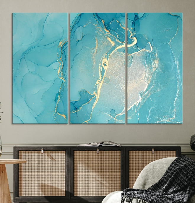 Turquoise Marble Fluid Effect Wall Art Abstract Canvas Print