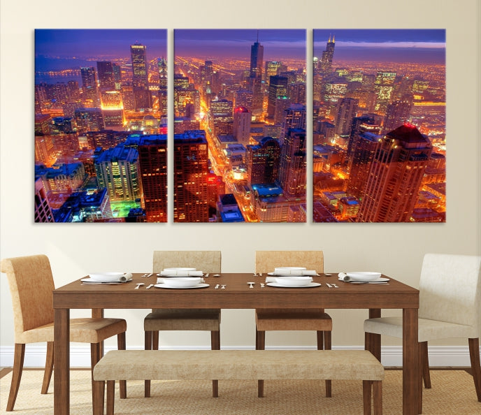 Chicago Wall Art Canvas Print Chicago City Night Canvas Print