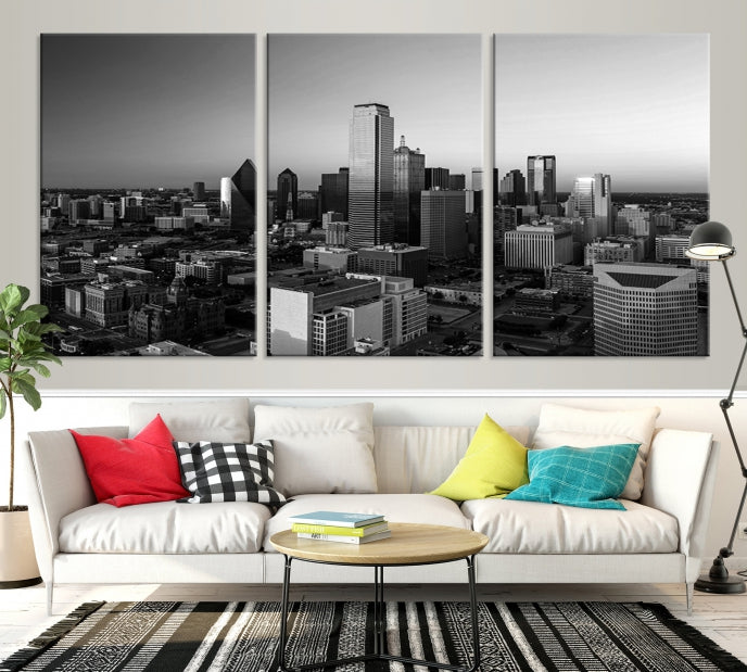 Skyline de la ciudad de Dallas Arte de pared en blanco y negro Paisaje urbano Lienzo