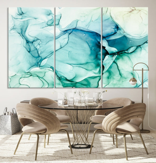 Turquoise Marble Fluid Effect Wall Art Abstract Canvas Wall Art Print