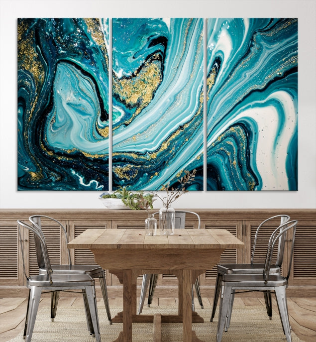 Turquoise Marble Fluid Effect Wall Art Abstract Canvas Wall Art Print