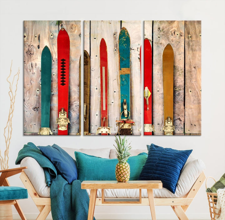 Wooden Rustic Old Skis Wall Art Canvas Print