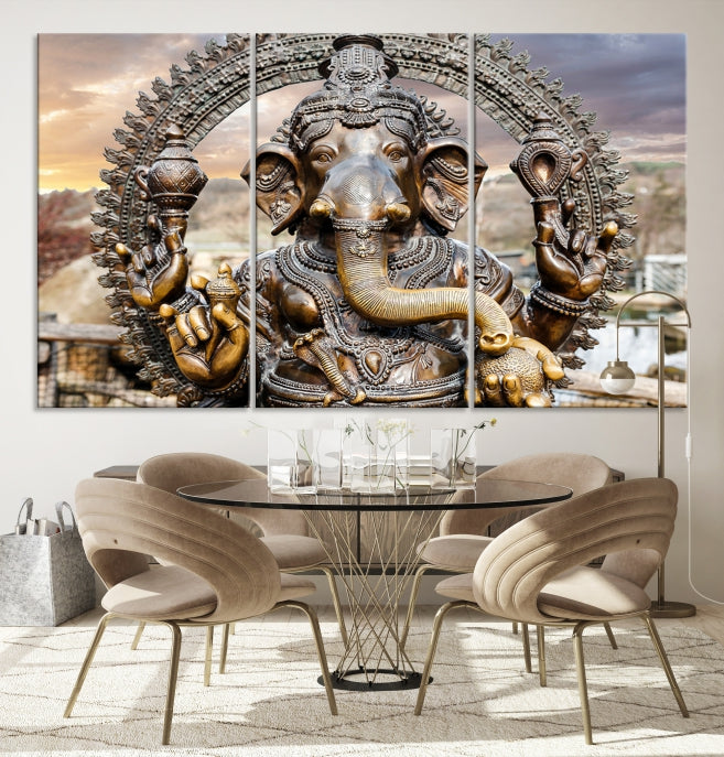 Estatua del dios elefante hindú Ganesha, arte de pared grande, impresión en lienzo