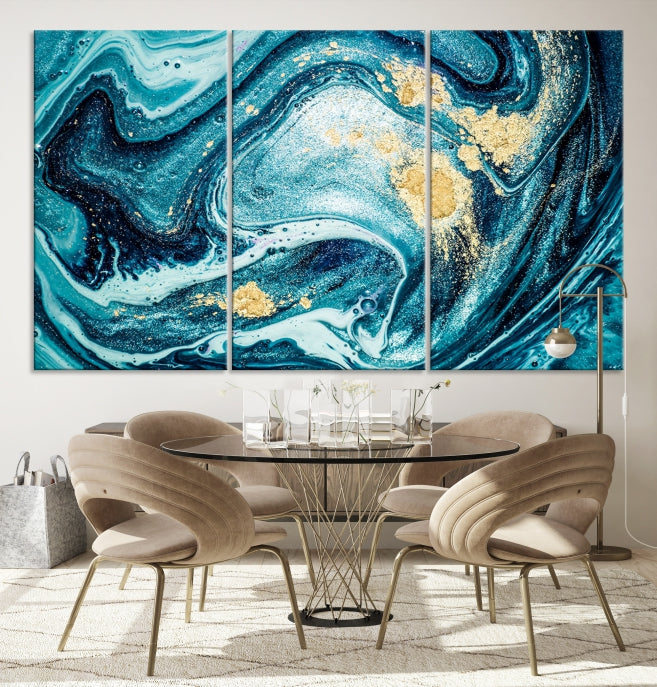 Turquoise Marble Fluid Effect Wall Art Abstract Canvas Wall Art Print