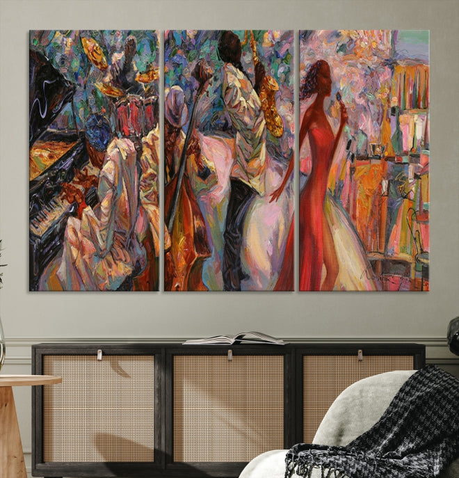 African Musician Women and Jazz Orchestra Wall Art Canvas Print