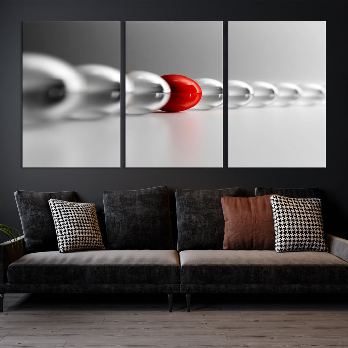 Art mural Boule rouge en boules grises Impression sur toile Art mural Noir Blanc Art différent