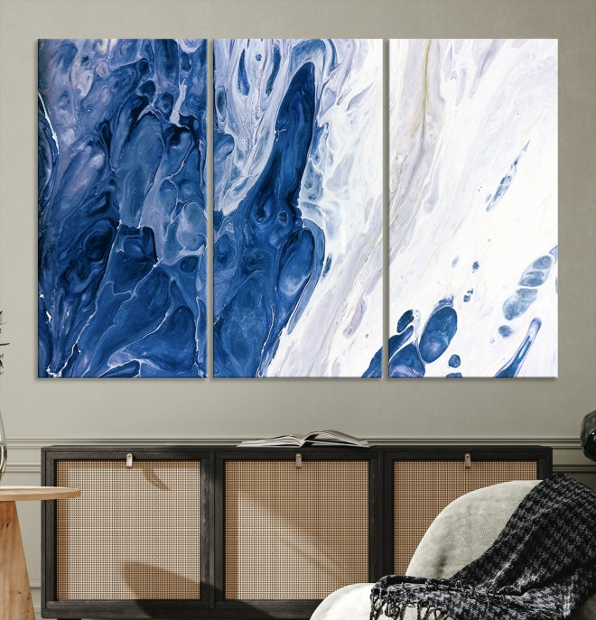 Navy Blue Marble Fluid Effect Wall Art Abstract Canvas Wall Art Print