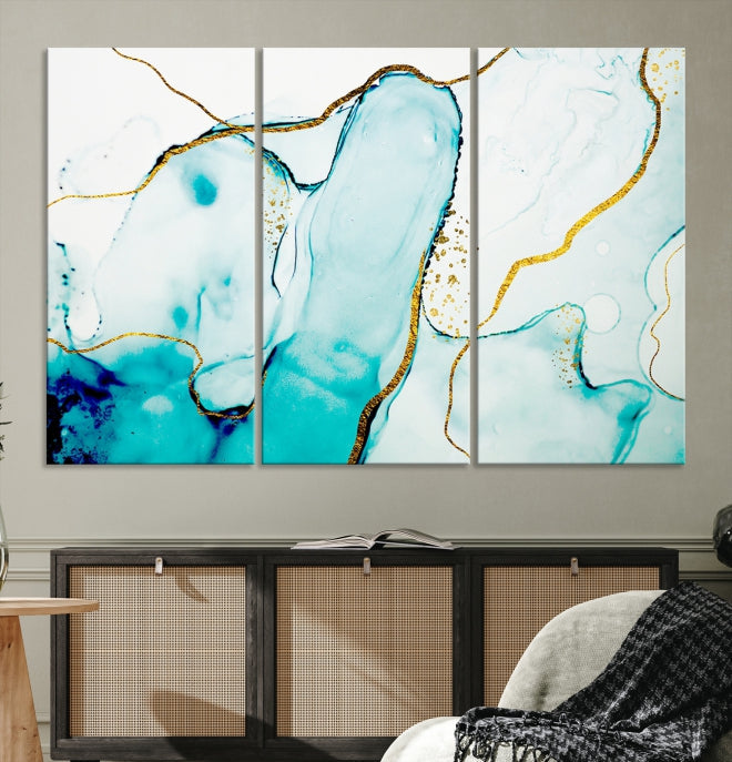 Turquoise Marble Fluid Effect Wall Art Abstract Canvas Wall Art Print