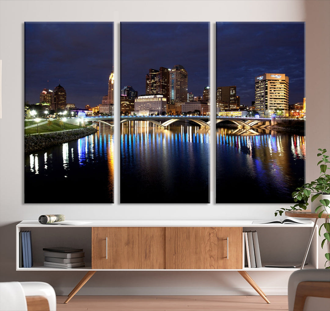 Columbus City Lights Night Skyline Cityscape View Wall Art Impression sur toile