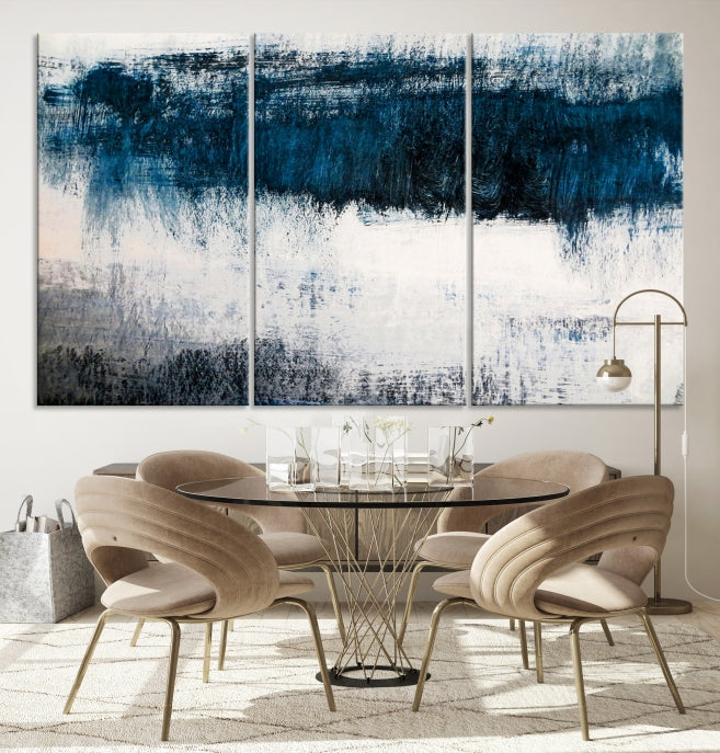 Impression d’art mural sur toile abstraite bleu marine et blanc