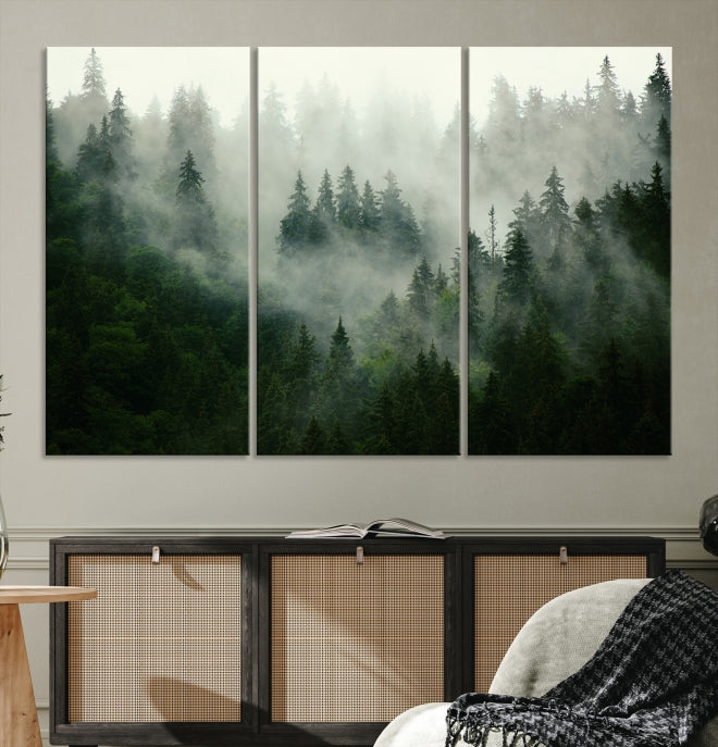 Lienzo decorativo para pared grande con bosque verde