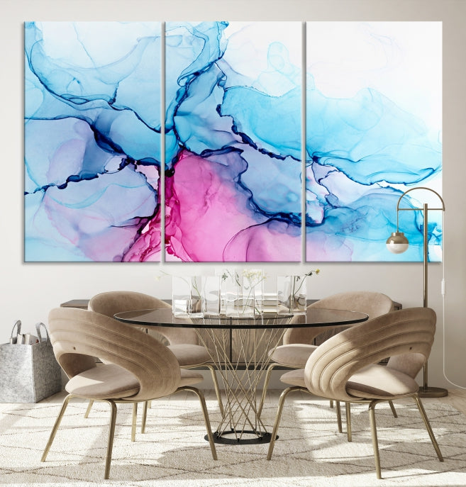 Blue and Pink Marble Fluid Effect Wall Art Abstract Canvas Wall Art Print