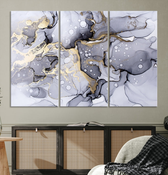 Gray Marble Fluid Effect Wall Art Abstract Canvas Wall Art Print