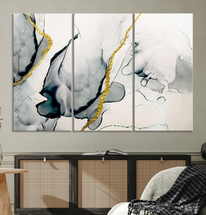 Gray Marble Fluid Effect Wall Art Abstract Canvas Wall Art Print