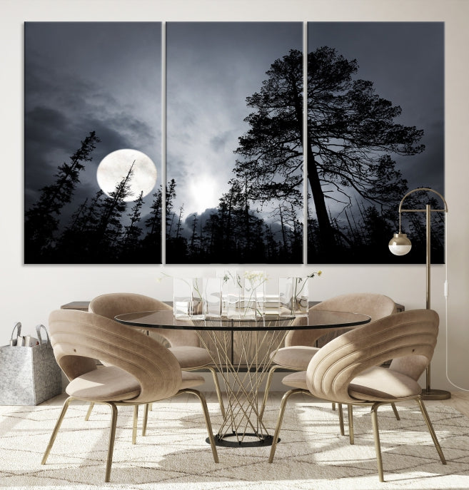 Lienzo decorativo para pared con luna y árboles