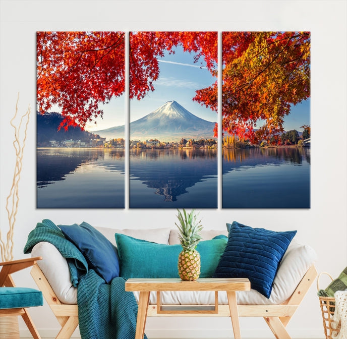 Monte Fuji lienzo pared arte Japón otoño paisaje gran pared arte montaña lienzo impresión