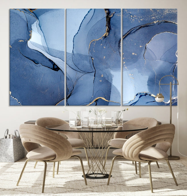 Blue Color Marble Fluid Effect Wall Art Abstract Canvas Wall Art Print