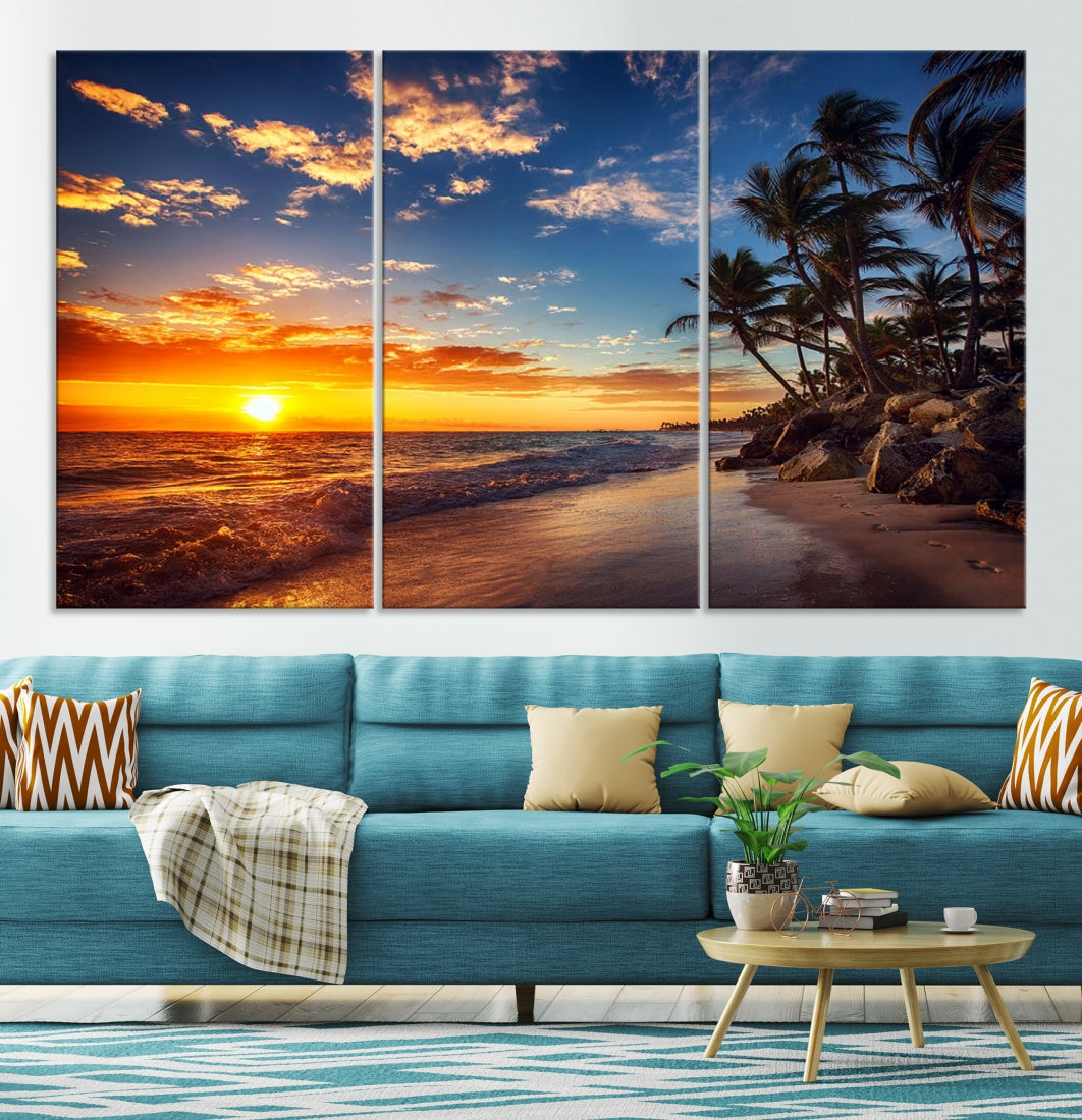 Toile d'art mural sur toile de plage d'océan, impression sur toile de coucher de soleil sur une île tropicale