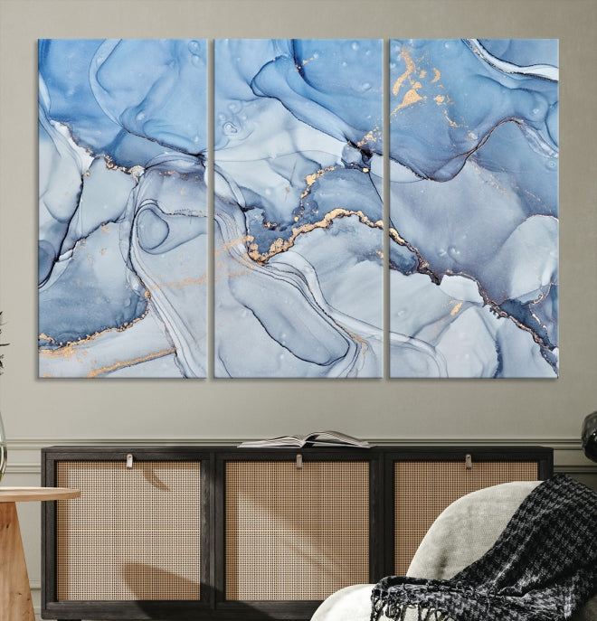 Ice Blue Marble Fluid Effect Wall Art Abstract Canvas Wall Art Print