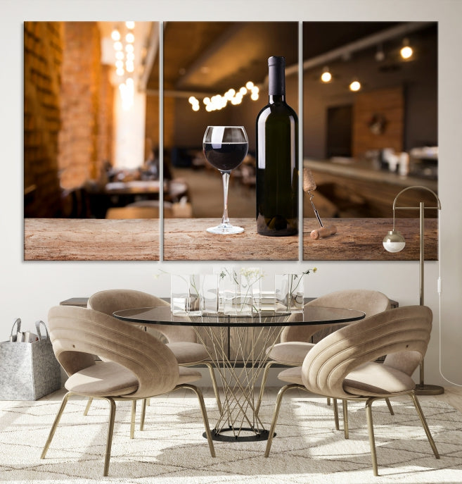 Lienzo decorativo para pared grande con vino y botella