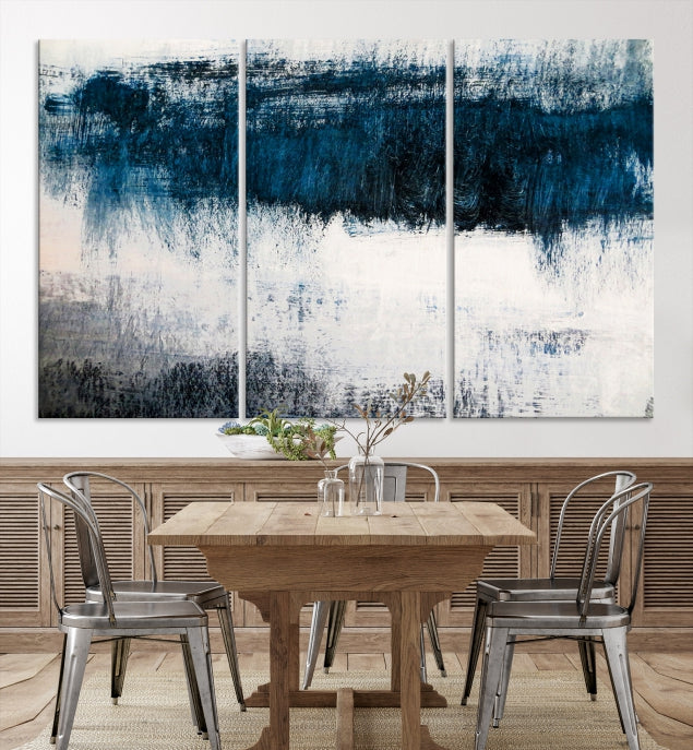 Impression d’art mural sur toile abstraite bleu marine et blanc