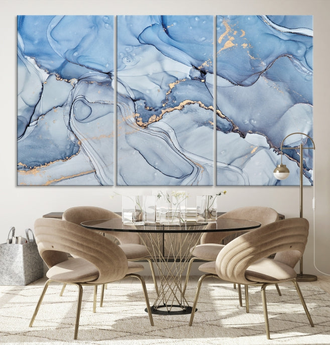 Ice Blue Marble Fluid Effect Wall Art Abstract Canvas Wall Art Print